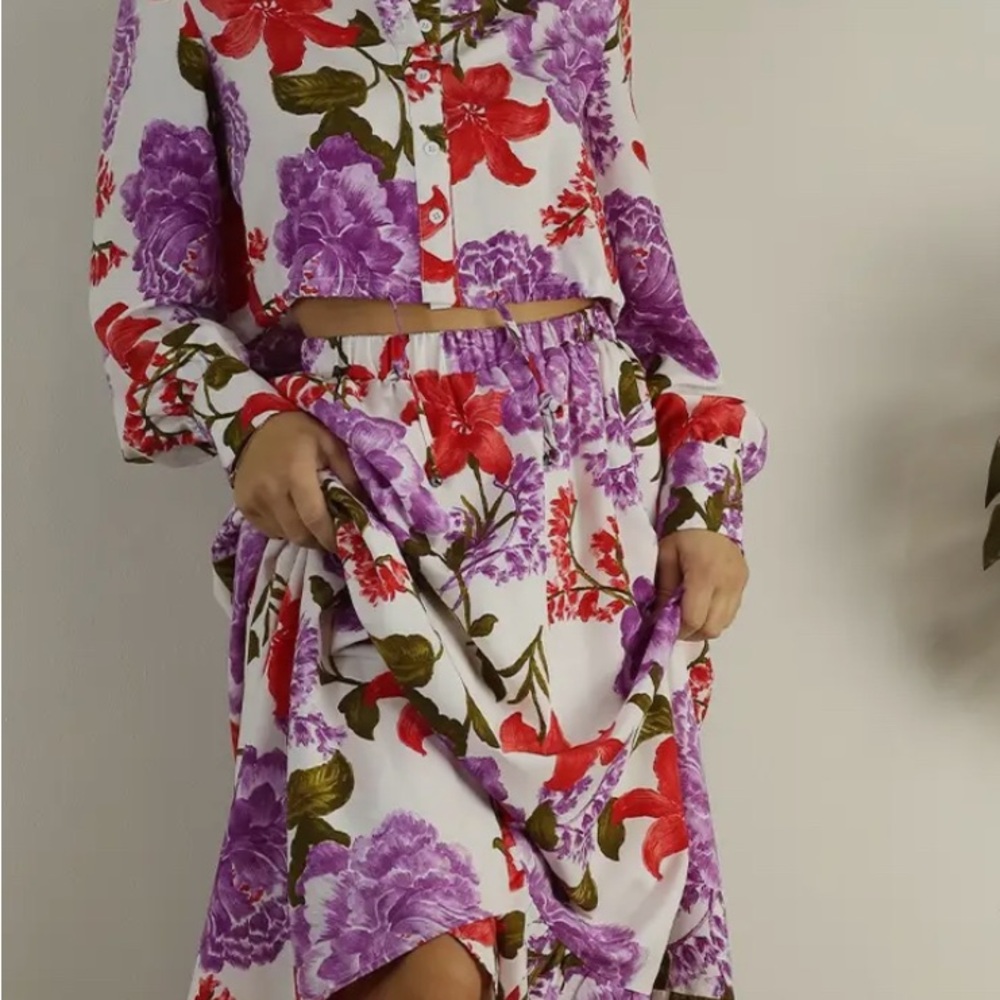 Vibrant Floral Skirt Set in Purple and Red- Brand New